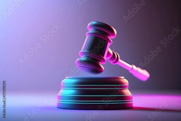 Fototapeta Justice Gavel on Neon Background. Photo generative AI