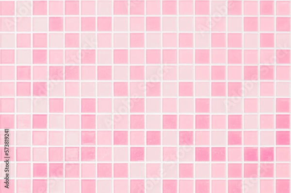 Fototapeta Pink tile wall chequered background bathroom floor texture. Ceramic wall and floor tiles mosaic background in bathroom