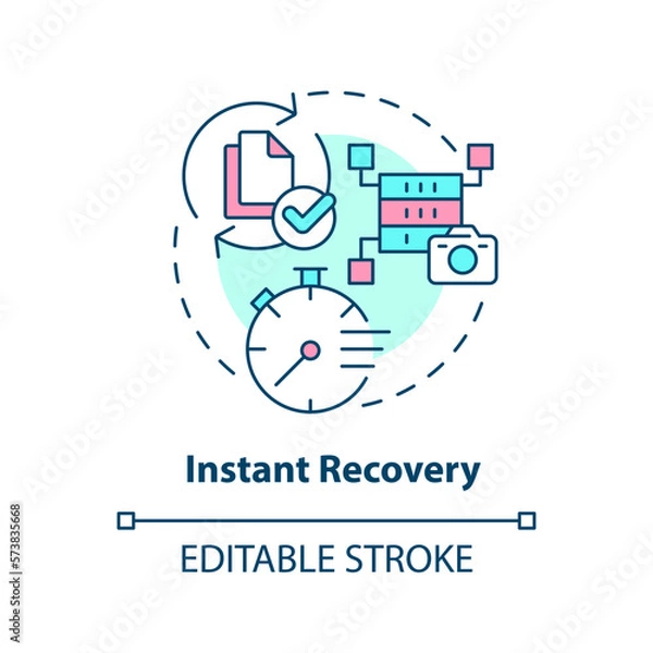Obraz Instant recovery concept icon. Quick restoration. Type of disaster recovery abstract idea thin line illustration. Isolated outline drawing. Editable stroke. Arial, Myriad Pro-Bold fonts used