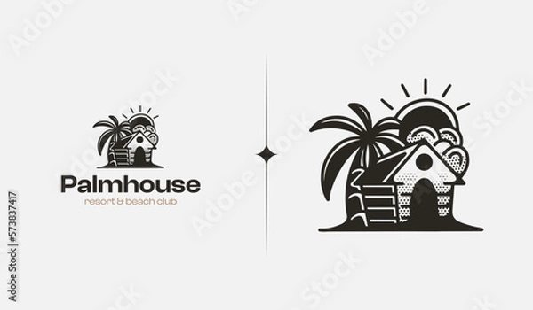 Obraz Beach Resort Palm Tree monoline. Universal creative premium symbol. Vector sign icon logo template. Vector illustration