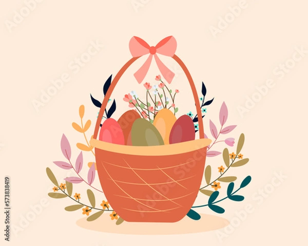Obraz Easter basket with eggs. vector illustrator
