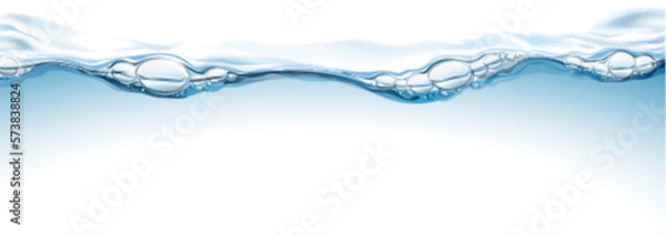 Fototapeta Transparent realistic vector mineral water line on light background. Water surface with drops and bubbles. 