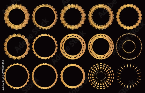 Fototapeta 金色風の円形レースのフレーム素材セット