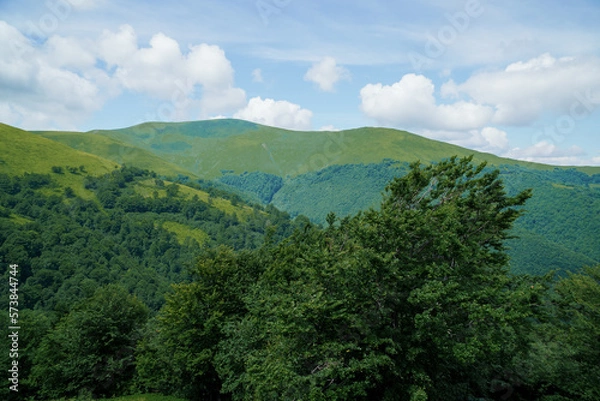 Fototapeta Beautiful summer mountain landscape, forest, clouds. Mount Gemba Pylypets Ukraine. Ukrainian mountains Carpathians, Transcarpathia