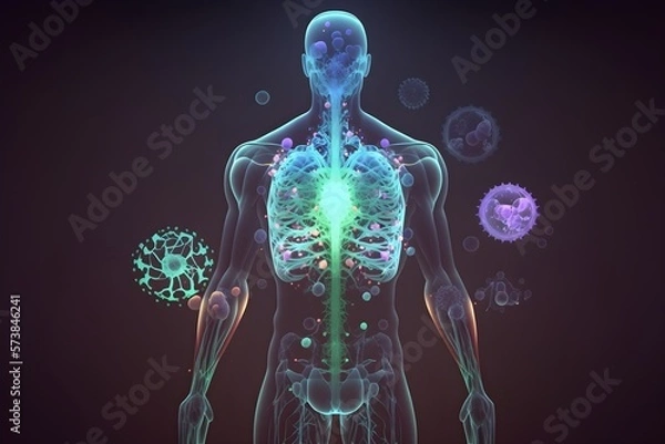 Fototapeta See through human body, anatomy filled with microbes and viruses, generative AI