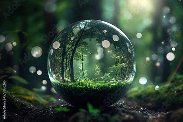 Fototapeta Forest in summer seen in a glass ball. Ai generative.