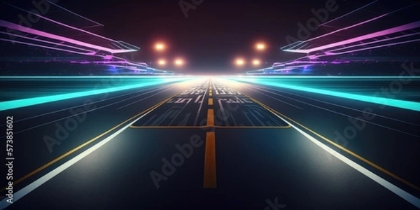 Fototapeta f1 racing track with light at night generative ai illustration