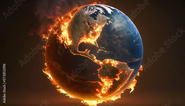 Obraz Planet earth Armageddon, land covered with fire and flames, Generative AI