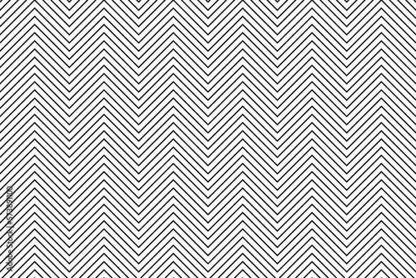 Fototapeta Black zigzag chevron lines pattern on white background vector. Saw tooth or wave stripes pattern. Wall and floor ceramic tiles seamless pattern.