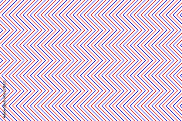 Fototapeta Red and blue zigzag chevron lines fabric pattern on white background vector. Saw tooth or wave stripes pattern. Wall and floor ceramic tiles pattern.