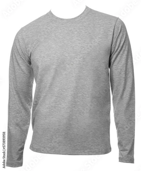 Fototapeta Heather grey plain long sleeved cotton shirt template on mannequin isolated on a white background