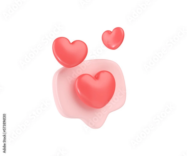 Fototapeta 3d social media love heart bubble render - message red heart for ig blog, chat and network speech on mobile phone