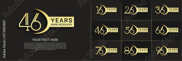 Obraz set of anniversary logotype gold color and ribbon for special celebration event