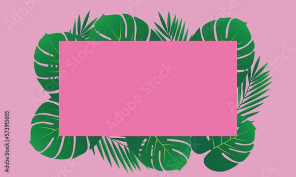 Obraz Minimalistic tropical background with palm leaves on pink background
