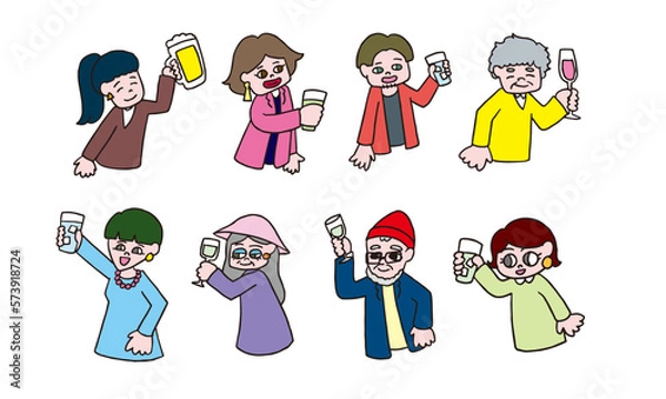 Fototapeta 乾杯する人のイラストセット