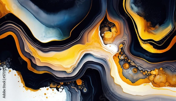 Obraz Abstract black and yellow marble liquid texture, luxury background
