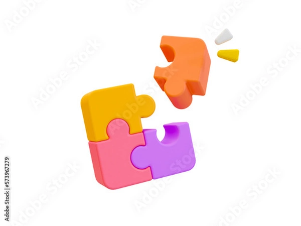 Fototapeta 3d minimal problem solving concept. teamwork collaboration concept. A jigsaw puzzle is going to connect together. 3d illustration.