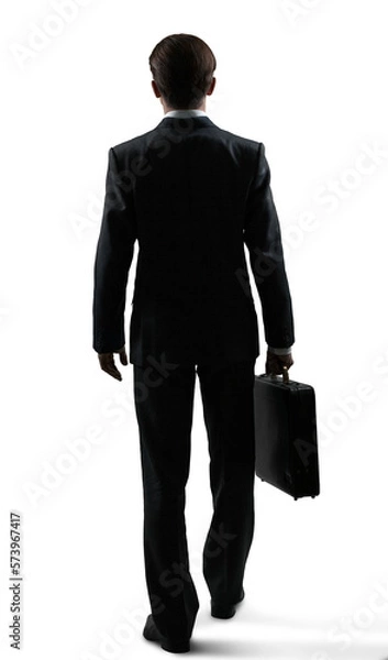 Fototapeta man with briefcase and open door to city