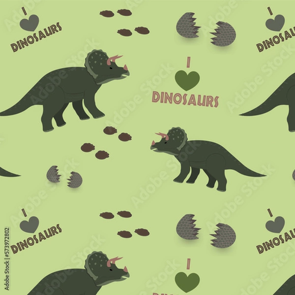Obraz I love dinosaurs pattern with triceratops
