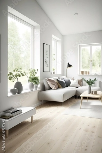 Fototapeta Modern interior. scandinavian style, Generative AI