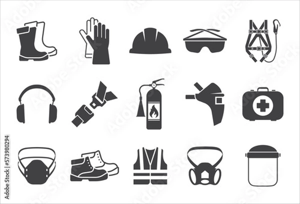 Obraz Safety Construction equipment icon set. Construction manufacturing and engineering health and safety icon set. Safety icon pack. Vector illustration