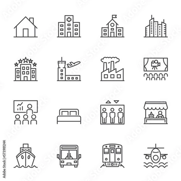 Fototapeta place and location icon sets, simple thine line icons