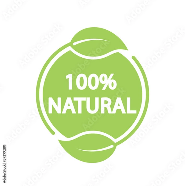 Fototapeta Natural leaf icon. 100% naturals vector, label.