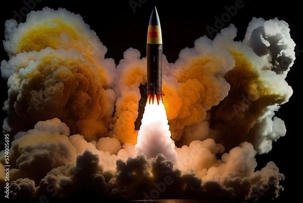 Fototapeta Intercontinental ballistic Missile launch, war, ICBM missile. Generative AI technology