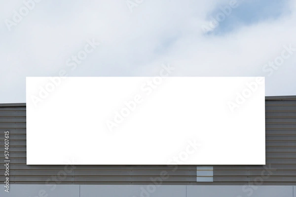 Obraz Blank white big mockup advertising sign on store, shop, shopping mall building. Empty banner mock up template outdoors