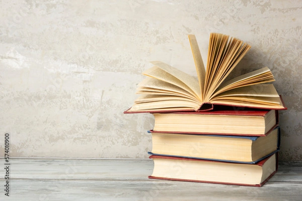 Obraz Vintage old hardback books. Education background. Back to school. Copy Space.