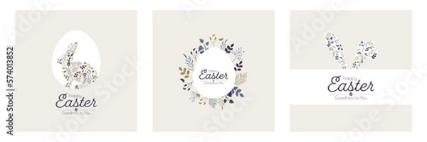 Fototapeta Happy Easter card set. Modern minimal design in pastel colors.