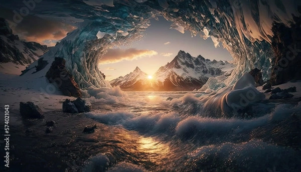 Fototapeta background image, beautiful illustrastion of water snow and ice, mountains