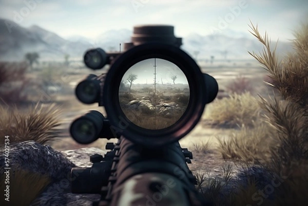 Obraz View through the sniper, enemy in sight created with Generative AI technology
