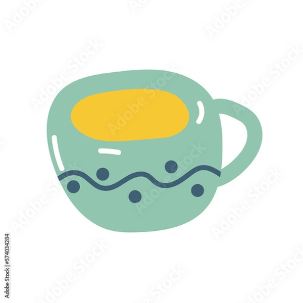 Fototapeta Vector illustration of cup in flat style. Blue mug in flat style