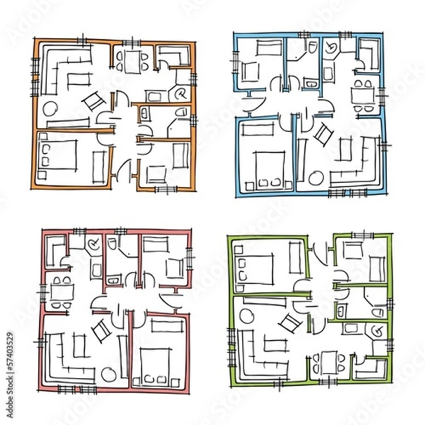 Obraz Sketchy set of ground floor blueprints