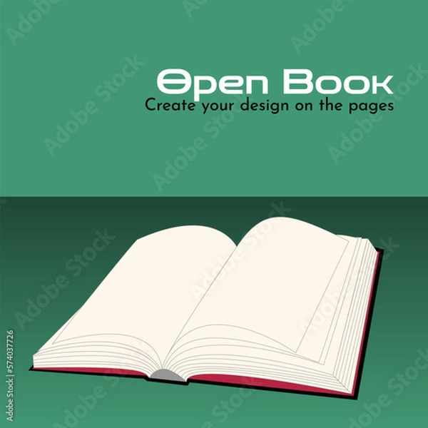 Obraz Open blank book, catalog, magazines, diary or notebook mockup with empty pages and black hardcover. Vector 3d template