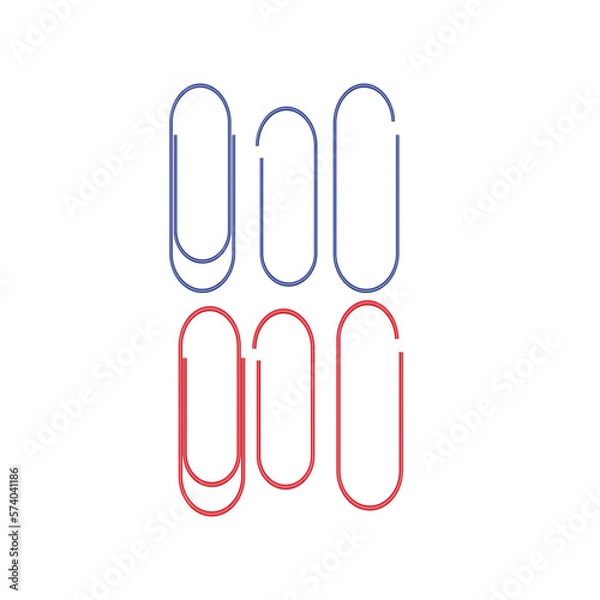 Fototapeta red and blue brackets to hold paper, paper clips isolated on white background. office supply used to bind sheets together