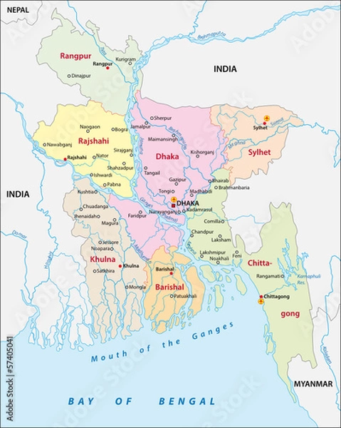 Obraz Mapa administracyjna Bangladeszu