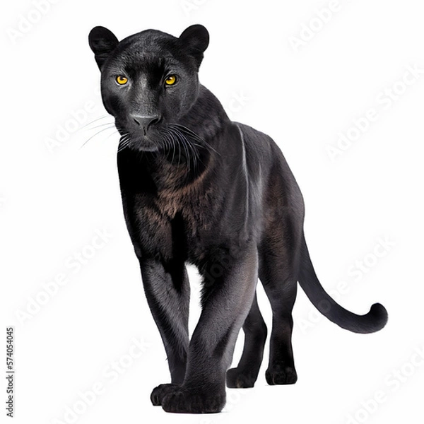 Obraz A black panther isolated on white background, generative AI digital art.