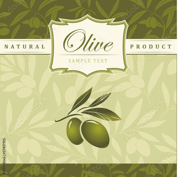 Obraz Vector olive oil.  For label, pack. Olive pattern.