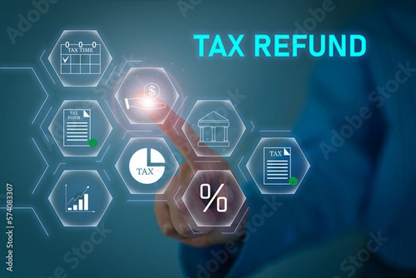 Fototapeta Virtual screen with tax payment return online for tax payment