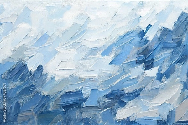 Obraz Abstract watercolor oil painting texture colored blue and white, banner by generative AI