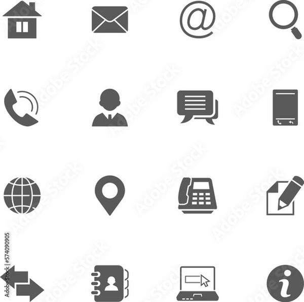 Obraz Contact black web icons set. Vector illustration