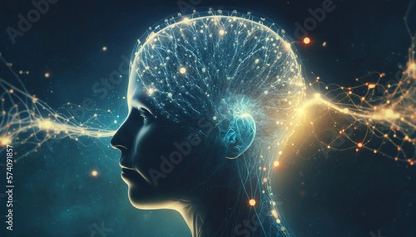 Fototapeta Stylized human head with a focus on the brain. AI