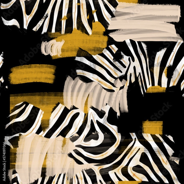 Obraz Seamless abstract animal print, watercolor brush effect with zebra and tiger skin, zebra and tiger fur