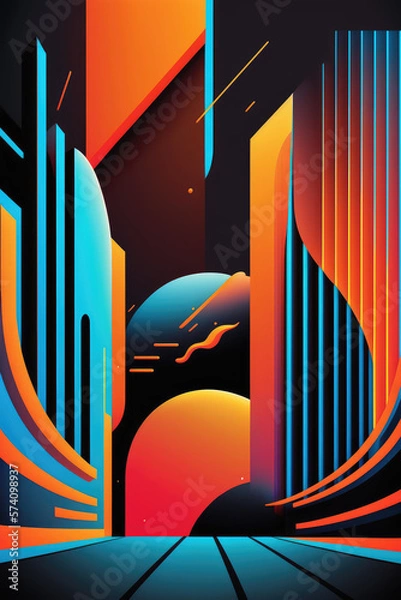 Fototapeta Futuristic Abstract Background, A vivid and dynamic backdrop characterized by sleek lines, geometric shapes, and vibrant colors. 