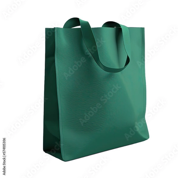 Fototapeta Green shopping bag identity mock-up item template transparent background. Mockup green tote bag fabric for shopping, mock up canvas bag isolated.