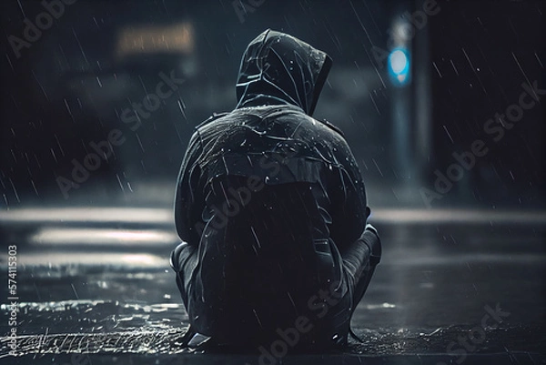 Obraz sad man in the rain