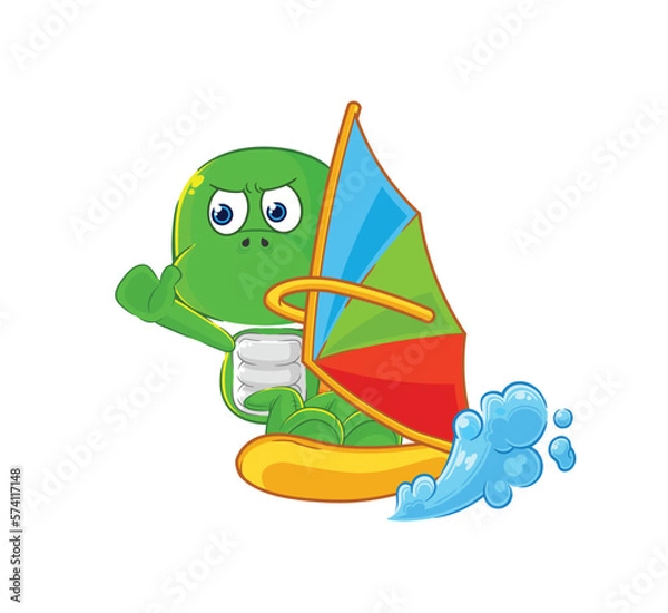 Fototapeta turtle windsurfing character. mascot vector