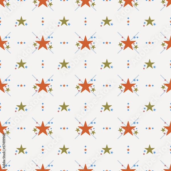 Fototapeta In this seamless pattern, stars of different sizes are placed neatly against a white background like a shining star. Make it look beautiful, outstanding and interesting.